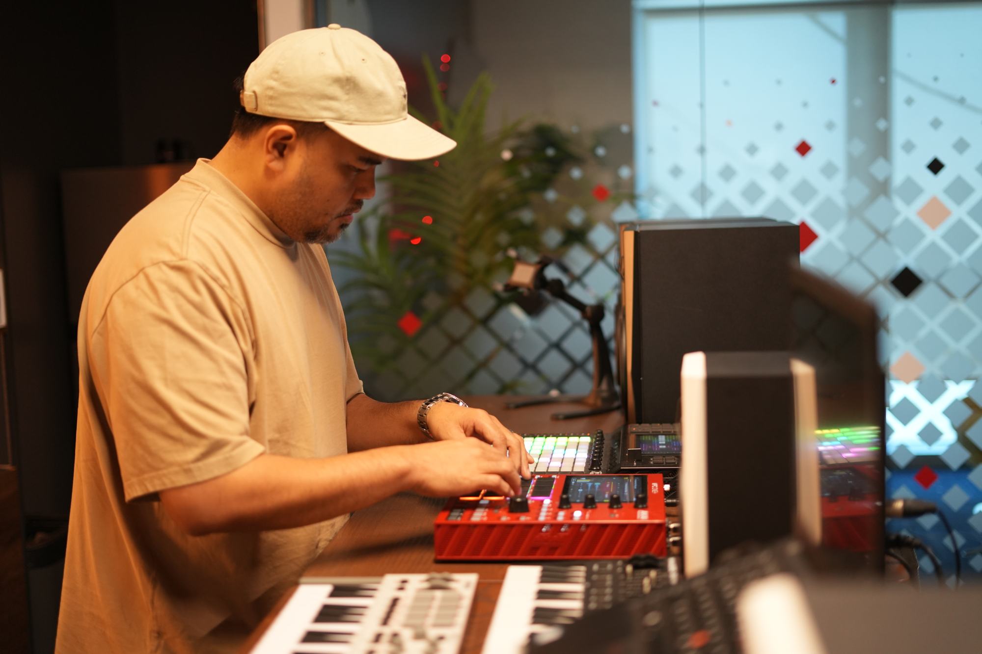 AKAI pads and keyboard controllers on the music bench at MCX