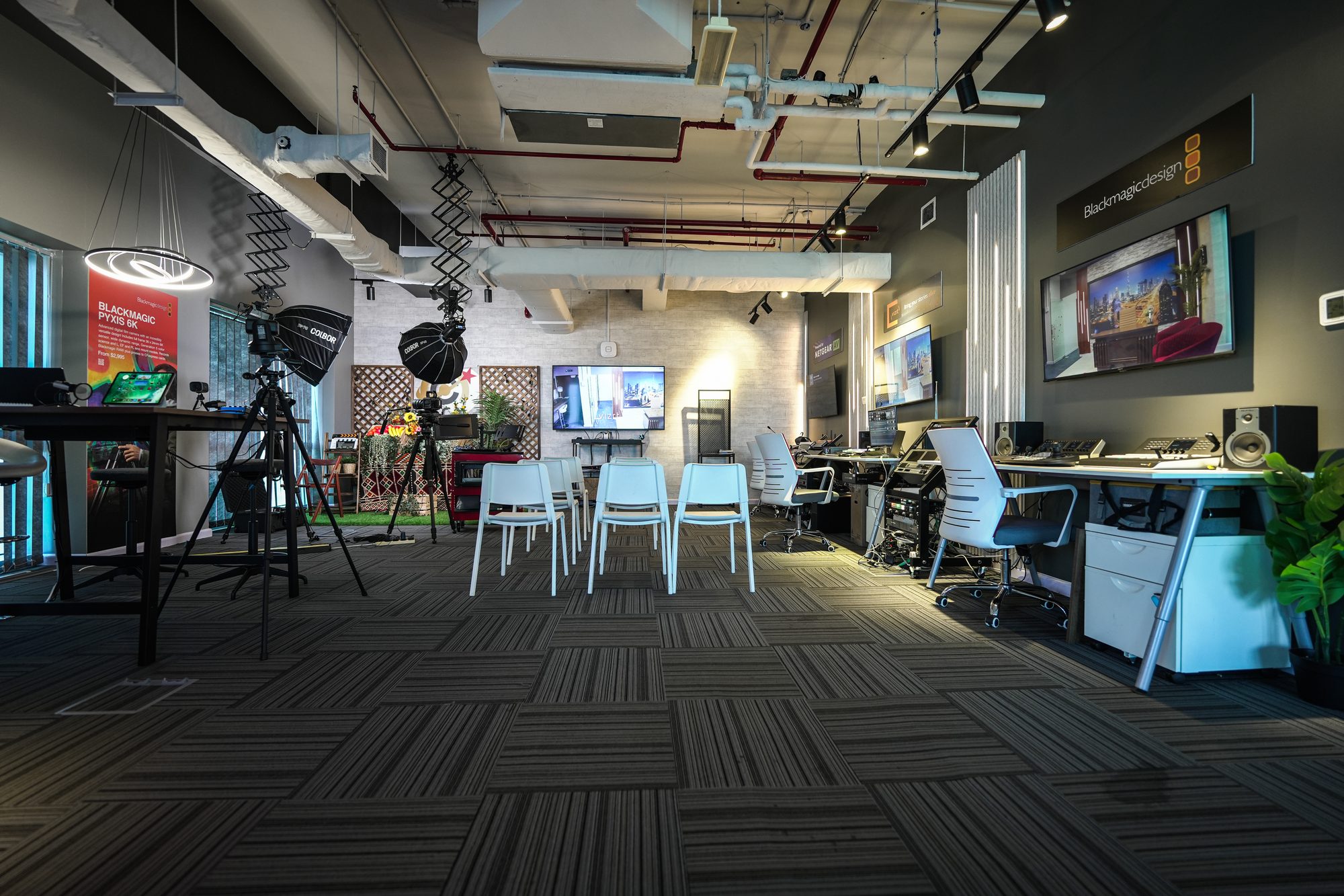 The MCX floor on arrival, benches and screens either side