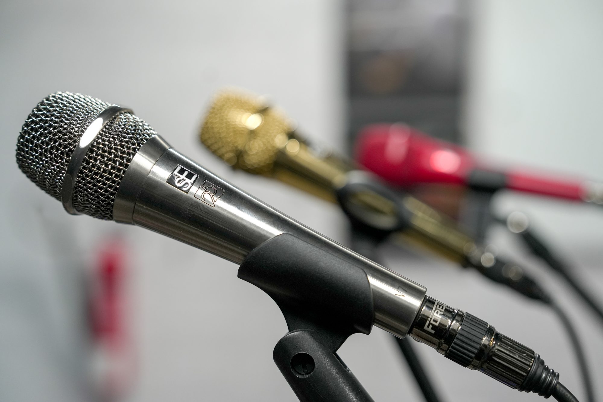 Microphones set up in the MCX recording room